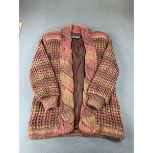Vintage Rochelle California Open Cardigan Womens M Brown Striped Chunky Mohair